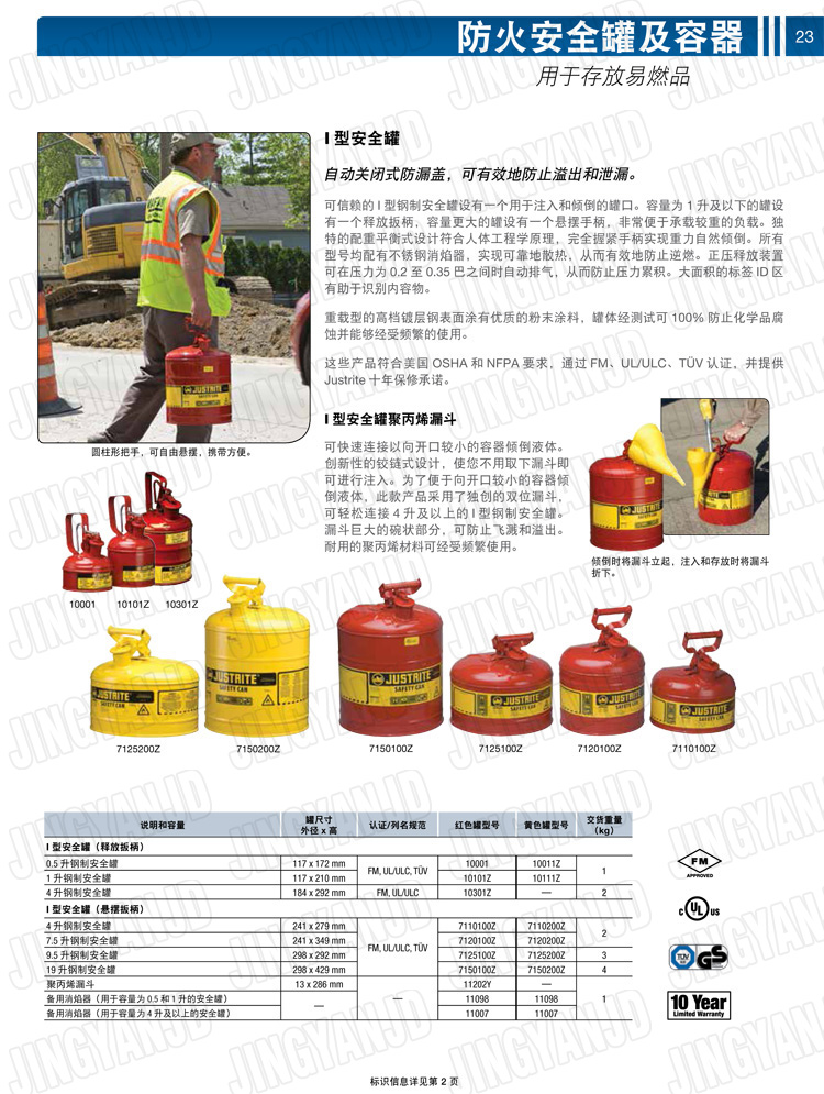 JUSTRITE，美國杰斯瑞特，justriteI型安全罐,柴油汽油存放罐，酒精松香水安全存儲罐，防火安全罐，防爆安全罐